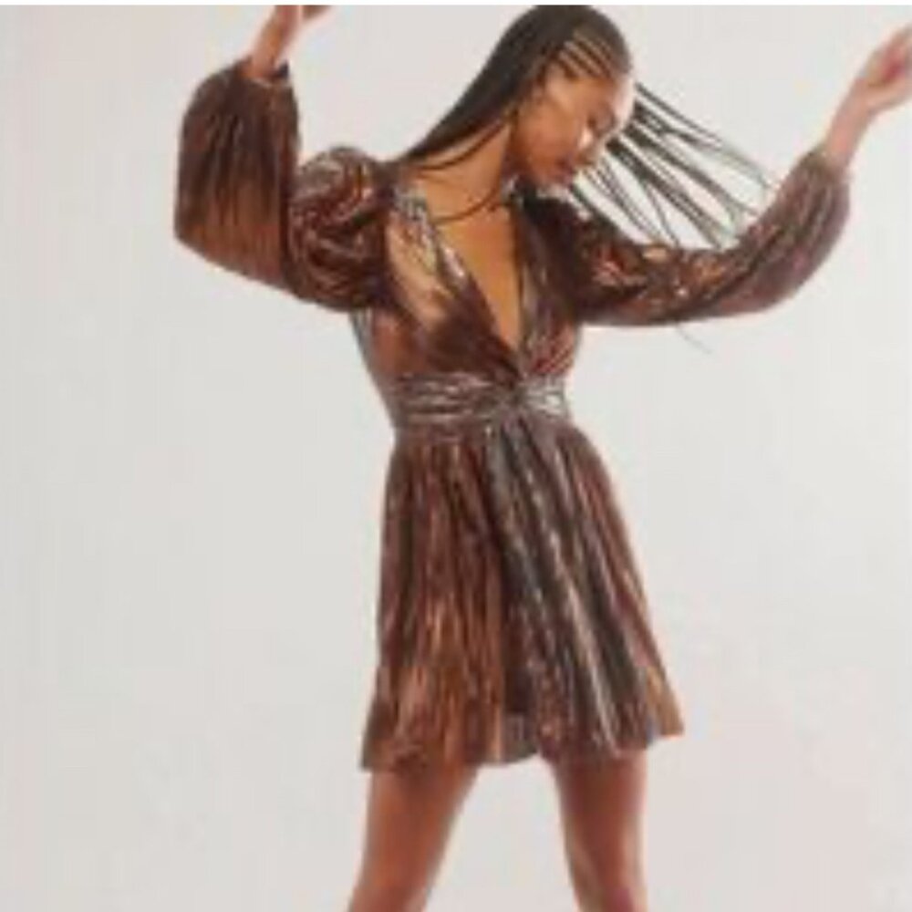 Y2K Velvet One‎ World V Neck Baby Doll Mini Dress Blouse L